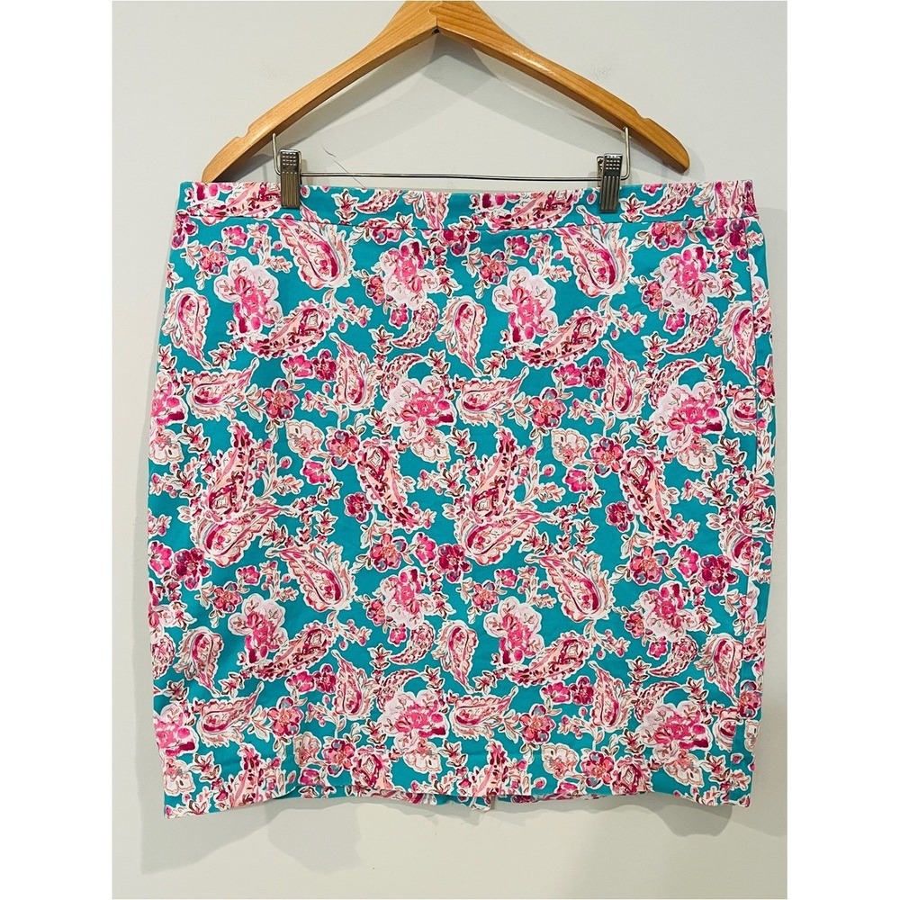 J.Crew Factory Paisley Floral Pencil Skirt Preppy Teal Pink 18 Back Zip Lined